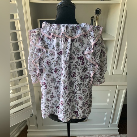 WILFRED ARITZIA Amyris Blouse White Mochi Pink Floral Peasant Boho Top SZ Small - Picture 9 of 13